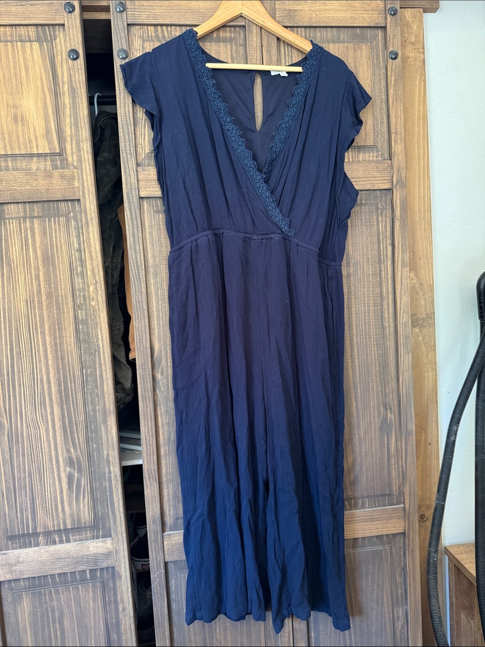 Maurice’s Navy Lace Trim Wrap-Front Romper